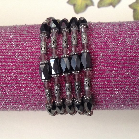 Vintage Magnetic Hematite & Yellow Crystal Wrap Bracelet - Picture 2 of 5